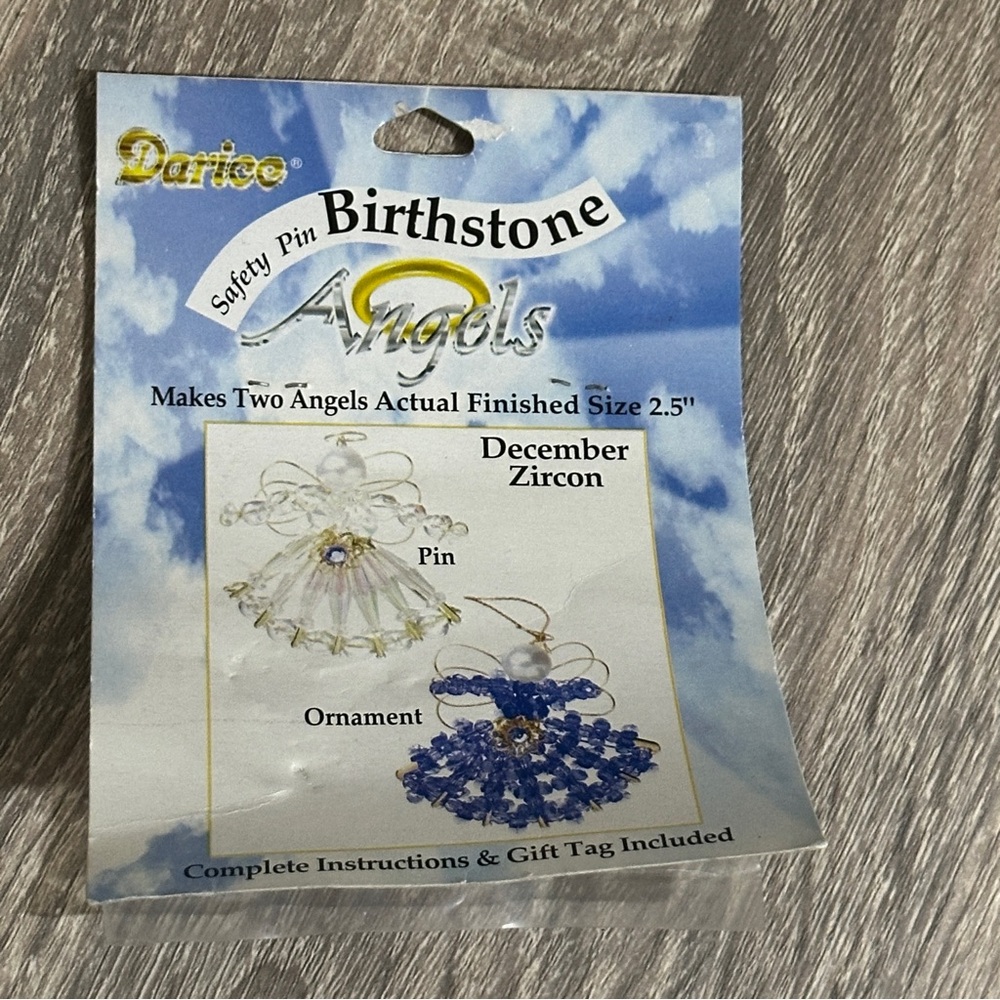 Safety Pin Angel Ornament Kit Darice Birthstone December‎ Zircon 2.5" New